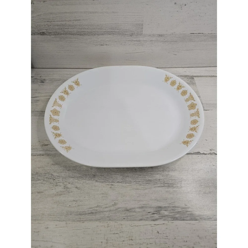 Corelle Butterfly Gold Oval Serving Platter 12 inch Vintage Corning Vitrelle USA